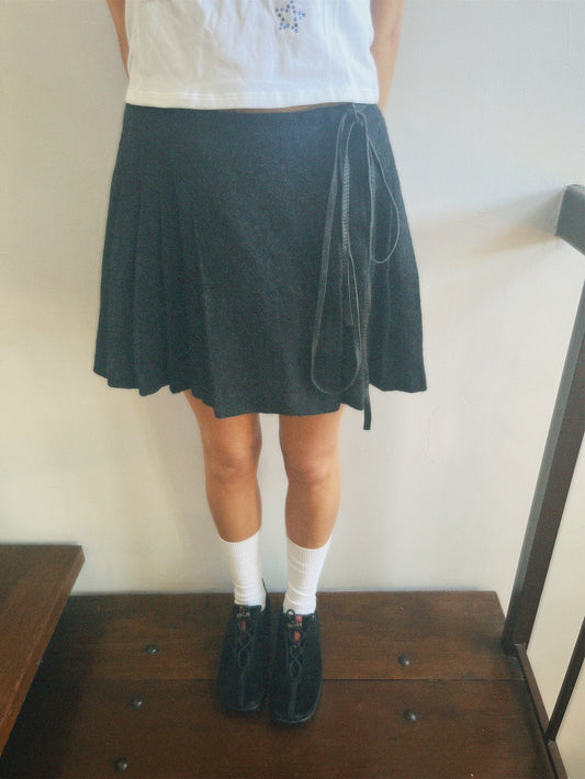 DKNY Wool Pleated Wrap Skirt