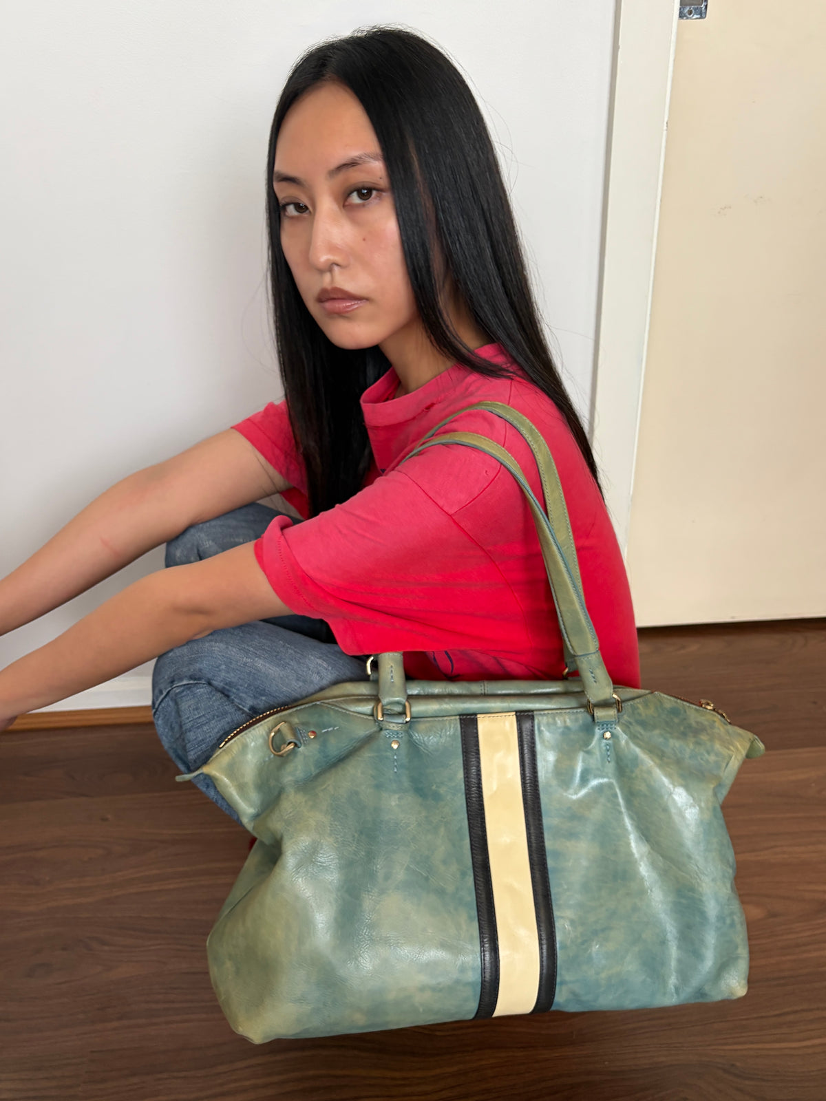 no 3383 / BLUE STRIPE BOSTON BAG
