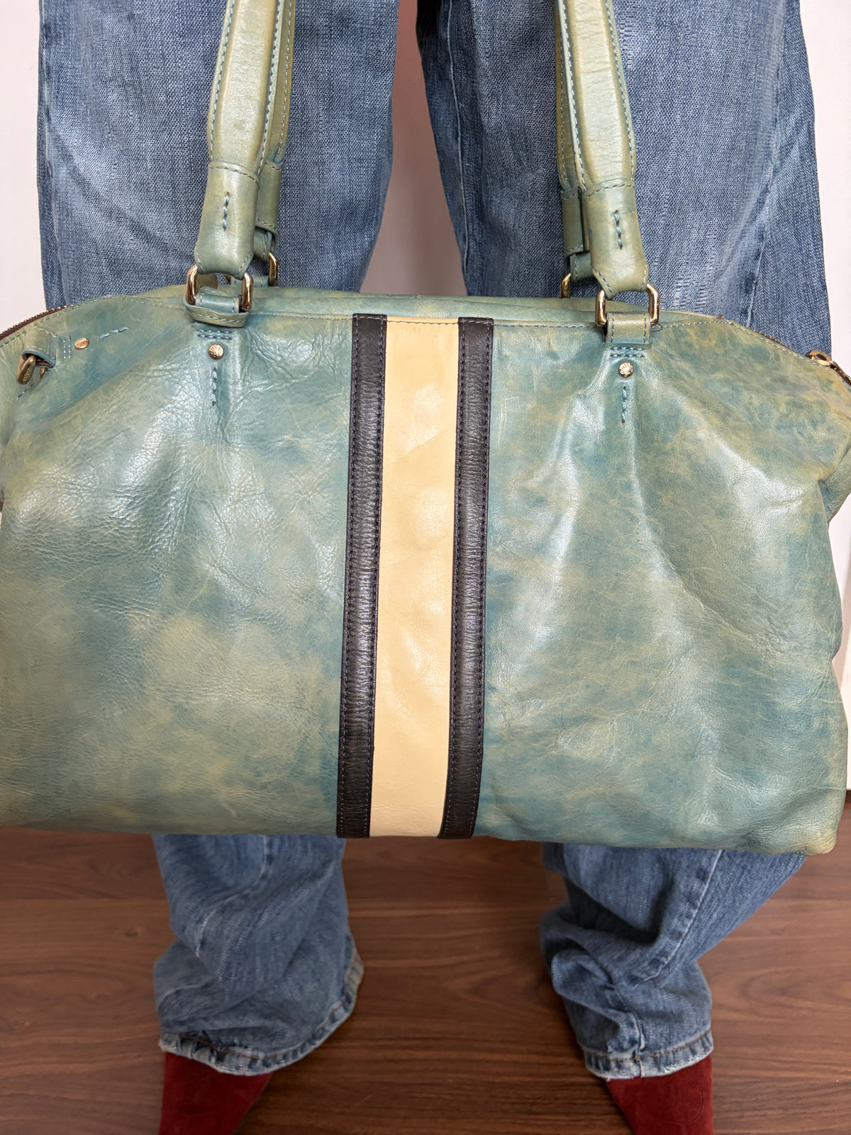 no 3383 / BLUE STRIPE BOSTON BAG