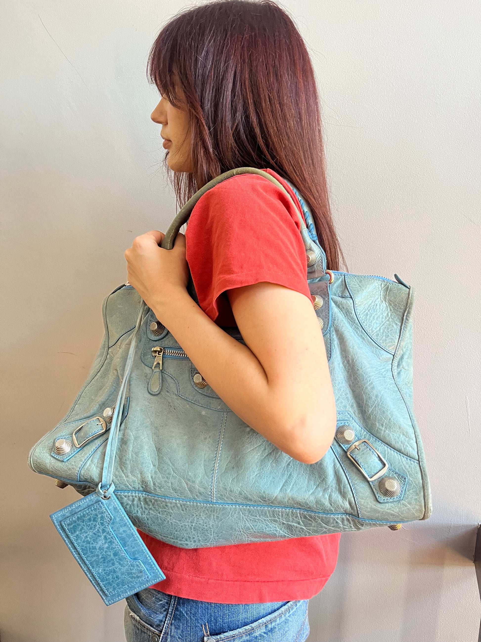 balenciaga work bag blue