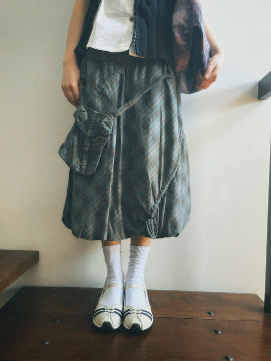 Vintage Tartan Midi Bubble Skirt